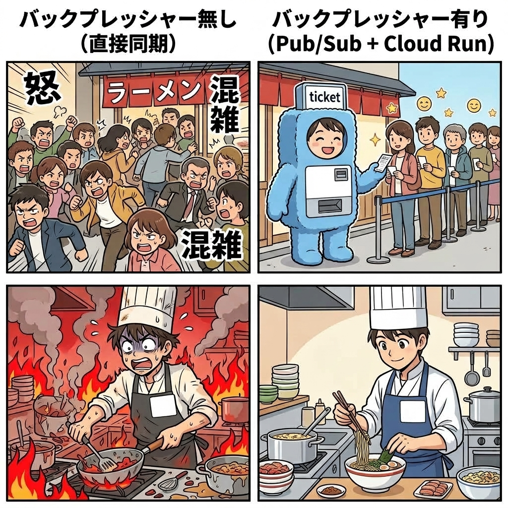 ラーメン屋で例えるバックプレッシャー比較図
